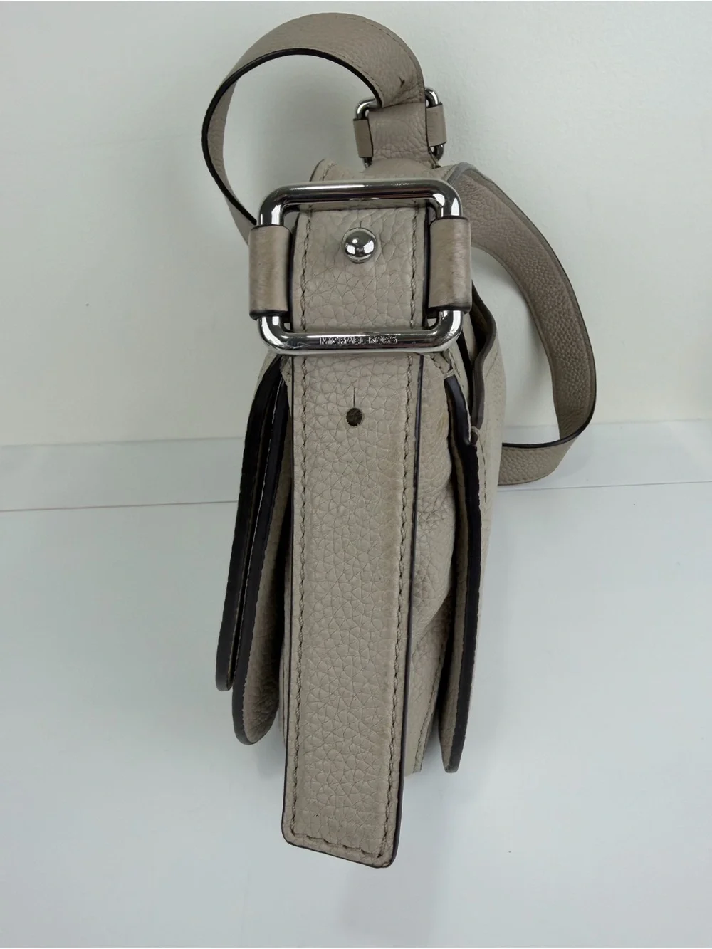 Michael Kors Pebbled Leather Messenger Crossbody Bag Light Taupe